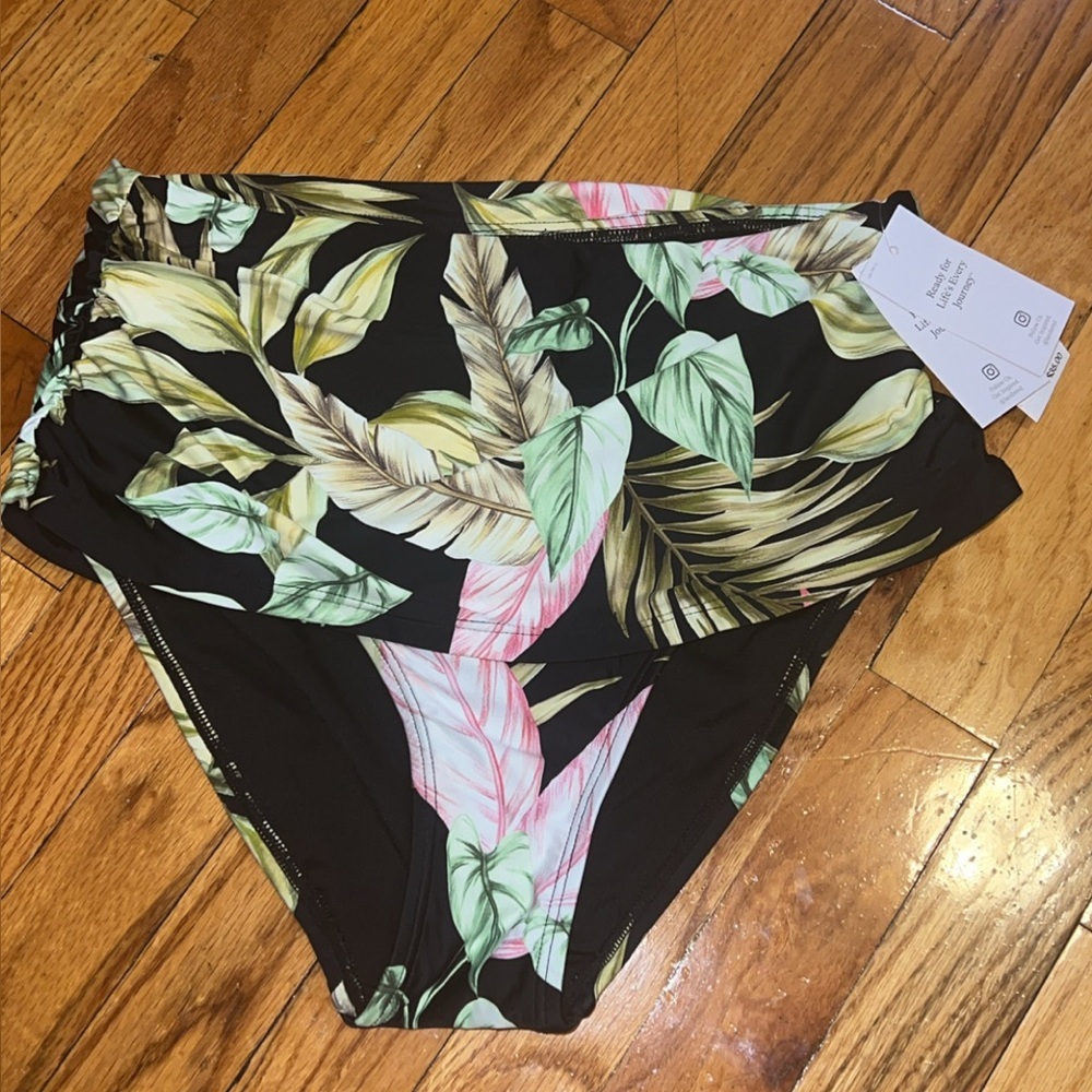 Lands’ End Tropical Leaf Print Bikini Bottom Size S NWT